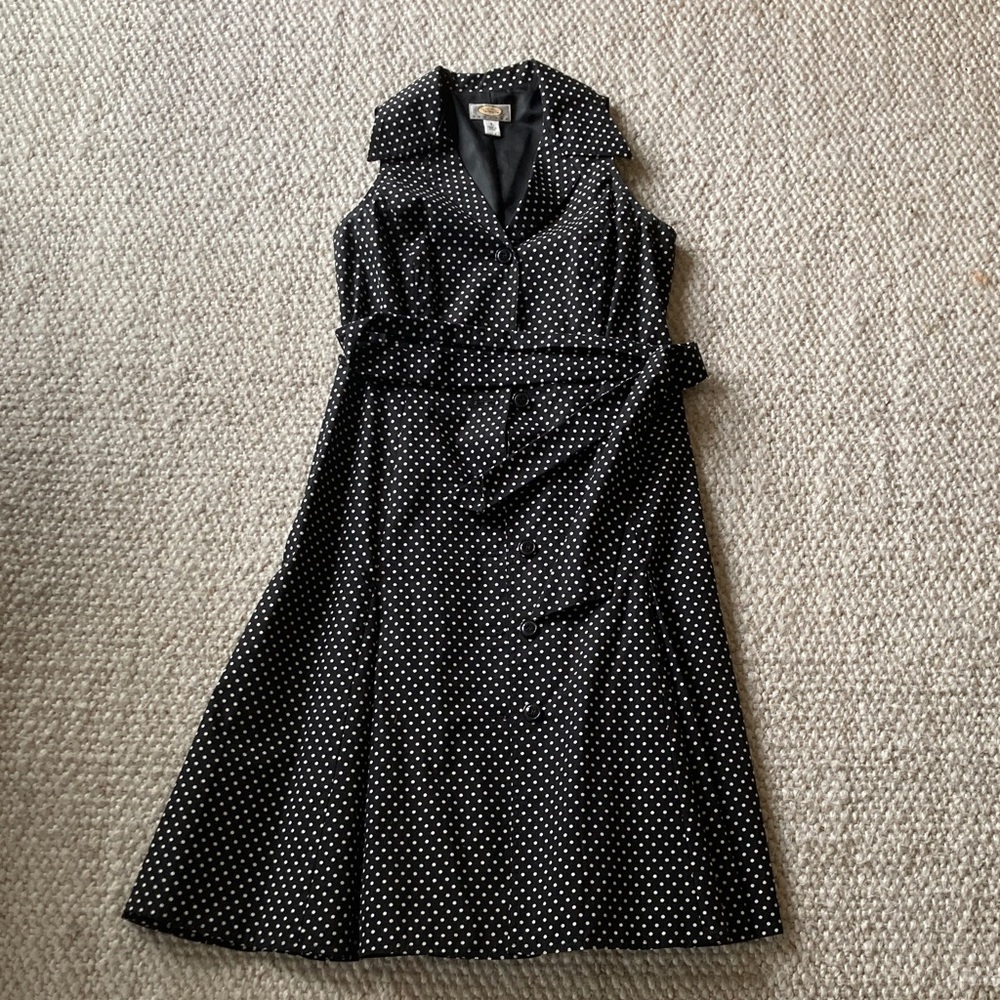 Talbots Black and White Polka Dot Sleeveless Midi Shirt Dress - Rockabilly